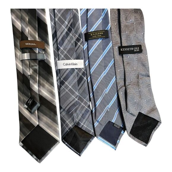 Calvin Klein Merona Kenneth Cole Kailong Gray Colored Men’s Neck Ties Silk 4 - Picture 1 of 4